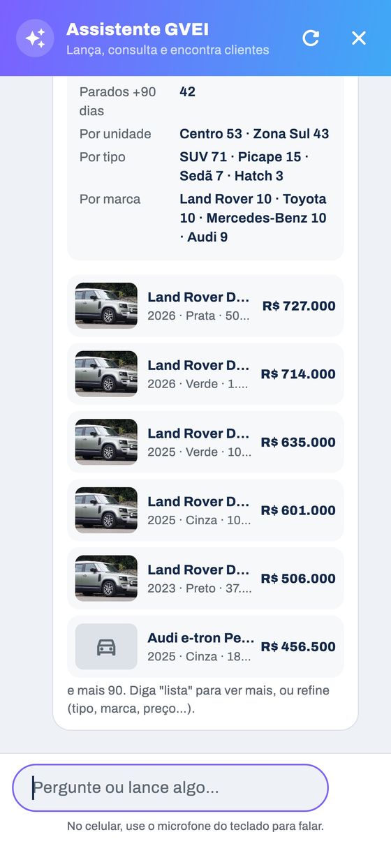 Assistente GVEI no celular respondendo sobre o estoque